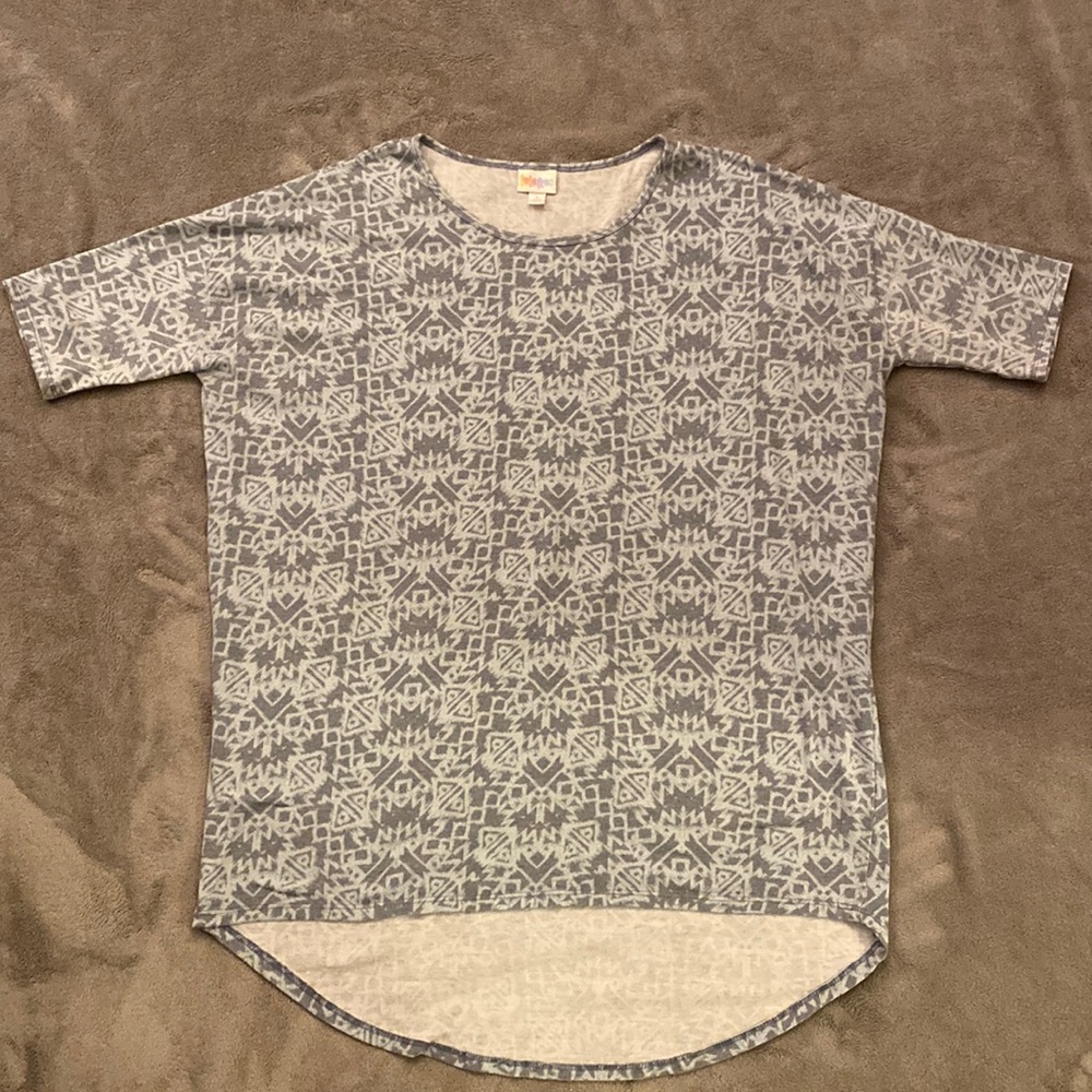 LulaRoe Irma S - Light Blue Geometric Pattern